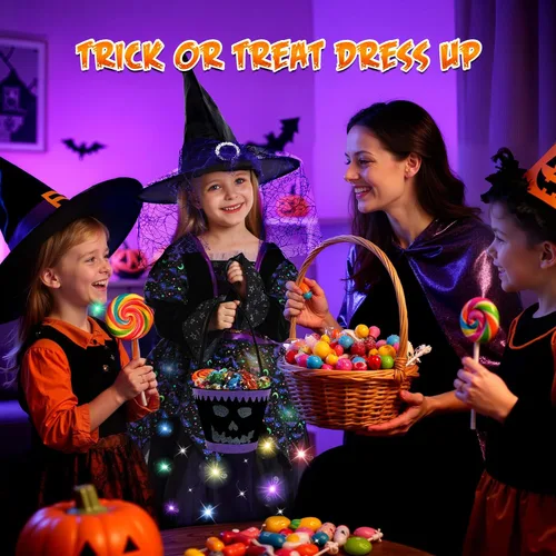 Vista 7 de VGOFUN Disfraz de bruja para niñas, disfraces de Halloween iluminados