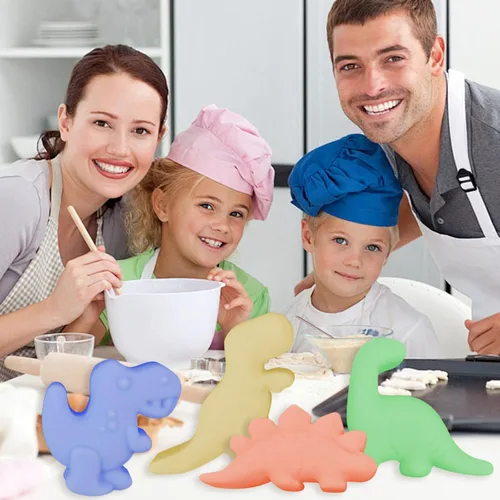 Vista 5 de Paquete de 2 moldes de silicona de dinosaurio, moldes de chocolate de dinosaurio, molde de gelatina de 8 cavidades para dulces, gomitas, postres