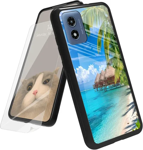 Vista 99 de Funda para Motorola Moto G Play 4G 2024 con protector de pantalla, parte trasera de vidrio templado + funda de silicona suave TPU absorción