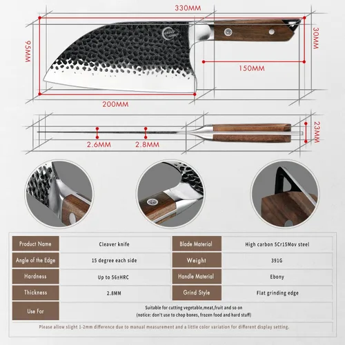 Vista 9 de Cuchillo de carnicero hecho a mano forjado de cocina cuchillo de chef Grandsharp Pro Razor Sharp Serbio recubierto de acero para carne y verduras
