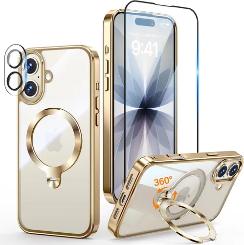 Vista 27 de [Protección Tri-Shield] Funda para iPhone 13 Pro con soporte giratorio de 360° compatible con MagSafe [anillo magnético de CD)