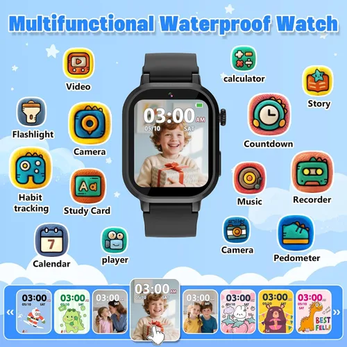 Vista 2 de Wiszodet Reloj inteligente impermeable para niños, regalo para niños de 3 a 12 años con 39 juegos, pantalla táctil HD, reproductor de música, cámara