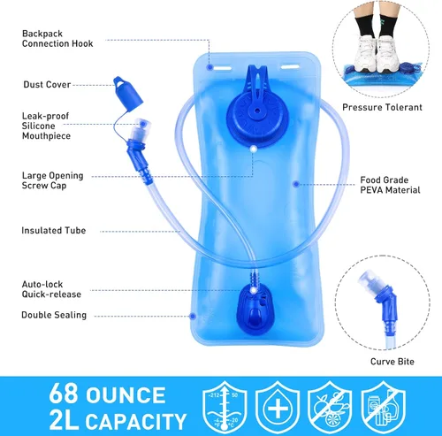 Vista 6 de KUYOU Rave Hydration Pack, Hydration Backpack with 2L Hydration Bladder, Festival Essential Water Backpack for Hiking, Running, Cycling, and Music