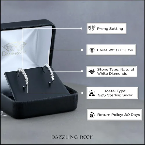 Vista 4 de Dazzlingrock Collection Aretes de aro clásicos en forma de J de diamante redondo de 0.15 quilates (ctw) para ella en plata de ley 925