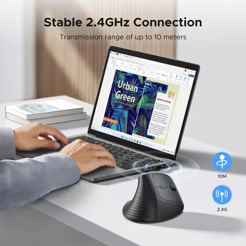 Vista 3 de UGREEN Ratón ergonómico vertical inalámbrico de 2.4G, DPI ajustable para oficina, inalámbrico, 6 botones, mouse de computadora