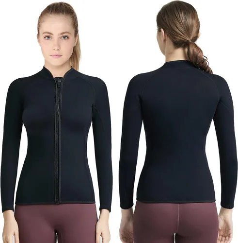 Vista 14 de Wetsuits Top Jacket Women Men 2mm Neoprene Long Sleeve Shirt Front Zipper Vest Wet Suit Keep Warm for Adult Youth Diving Surfing Swimming Water