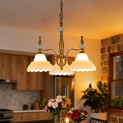 Vista 3 de HDDFL Candelabro de 3 luces, lámpara moderna colgante para comedor, entrada, sala de estar, dormitorio, cocina, marrón y latón