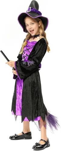 Vista 5 de Disfraz de bruja para niñas juego de bruja de cuento de hadas de Halloween vestido de bruja de Halloween