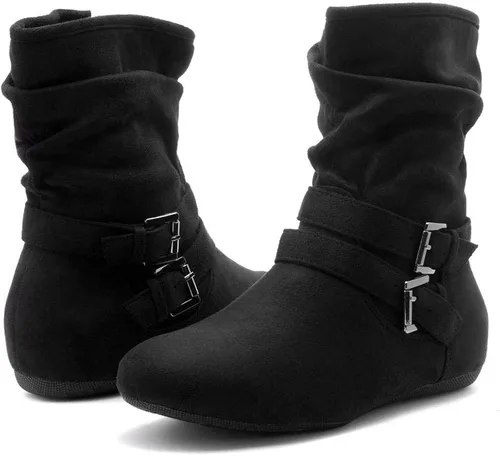 Vista 5 de Herstyle Lindell Botas de pantorrilla de tacón plano para mujer con cremallera lateral botines de tobillo