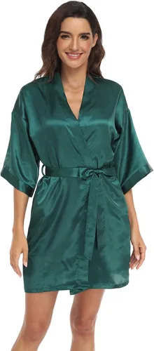 Vista 3 de Bata de satén para mujer, corta, sedosa, para dama de honor, novia, despedida de soltera, ropa para dormir