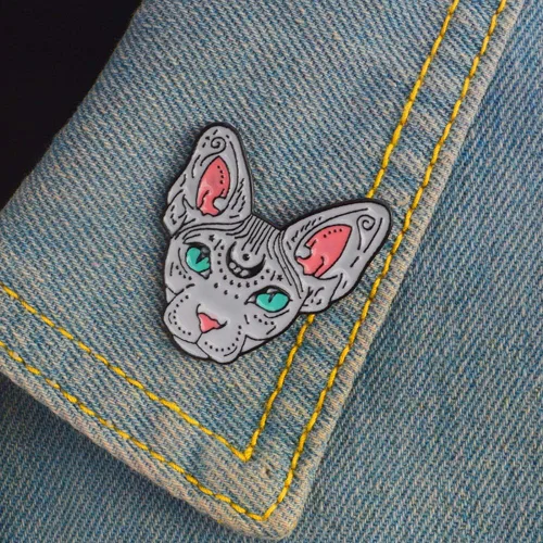Vista 7 de shlutesoy Broche de solapa para hombre y mujer, diseño de gato, color blanco