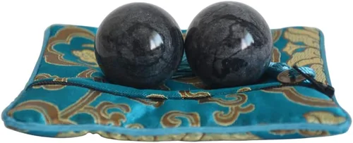 Vista 7 de Bolas de baoding tradicionales chinas de mármol natural negro y blanco para ejercicio de salud, medicina, bolas de masaje para terapia de manos