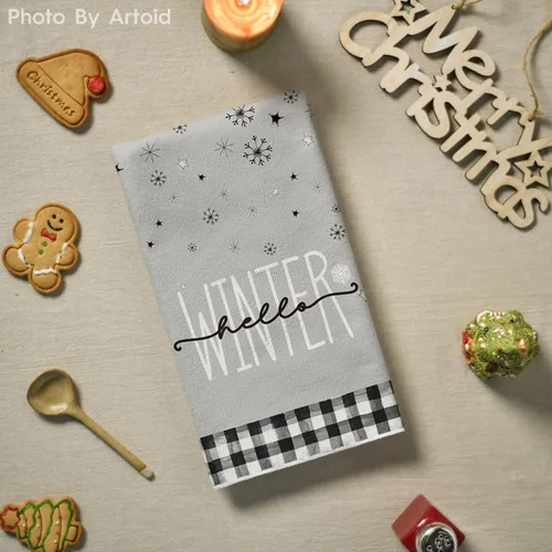 Vista 4 de Artoid Mode Toallas de cocina con estampado de búfalo Árboles de Navidad Camión de muñeco de nieve Feliz Navidad, Toallas de cocina y toallas