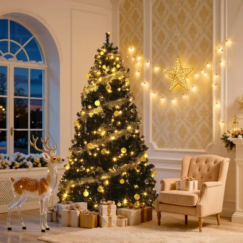 Vista 5 de DWVO Árbol de Navidad de Halloween preiluminado de 6 pies con control Negro
