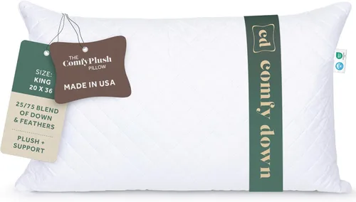 Vista 8 de ComfyDown Almohada de cama de felpa con apoyo de plumas y plumón de alta calidad para dormir, funda de algodón acolchada de lujo, fabricada