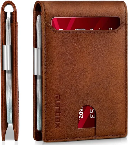 Vista 108 de RUNBOX - Carteras delgadas para hombre, cartera de piel con pinza para el dinero, cartera de bolsillo frontal con bloqueo RFID, tarjetero