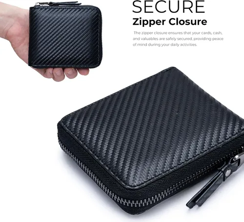 Vista 4 de Alldaily Carteras de bloqueo RFID para hombres con cremallera plegable RFID tarjetero (negro)