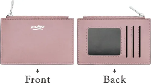 Vista 4 de Padike Portatarjetas de crédito delgado para mujer, mini bolsillo frontal, monedero, monedero, llavero (rosa bebé)