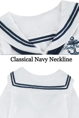 Vista 2 de COSLAND Baby Boys Sailor Outfit Infant Cotton Romper with Hat