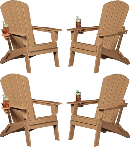 Vista 29 de Plawdlik Juego de 10 sillas plegables Adirondack con textura de madera, HDPE pesado para todo tipo de clima, juego cómodo junto a la piscina, patio