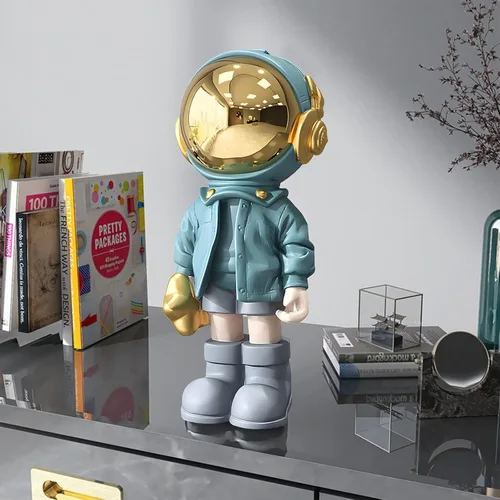 Vista 3 de Estatuas de astronauta Dosker, escultura de hombre espacial de poliresina, regalos de arte en azul claro, adorno de figura para decoración