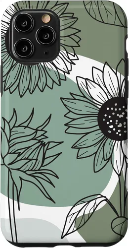 Vista 27 de iPhone 16 Aesthetic Sunflower Line Art Minimalistic Sage Green Case