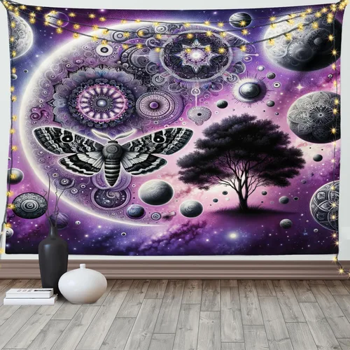 Vista 133 de Ambesonne Tapiz hippie, abrazo de hongos de ensueño y árbol de la vida místico y mandal verde, decoración de tela para colgar en la pared
