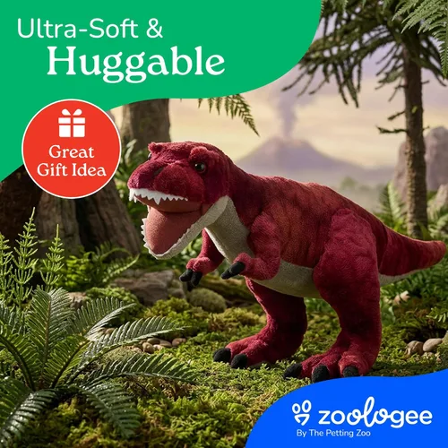 Vista 9 de The Petting Zoo Peluche de dinosaurio T-Rex, regalo para niños, animales de dinosaurio, juguete de peluche de dinosaurio T-Rex rojo de 15 pulgadas