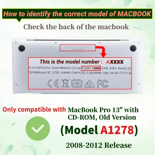 Vista 4 de Funda rígida ligera compatible con MacBook Pro de 13 pulgadas CD-ROM (2008-2012) modelo A1278, funda rígida protectora de plástico