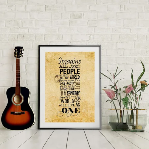 Vista 3 de AMERICAN LUXURY GIFTS Impresión artística de pared "Imagine All the People", póster inspirador con letra de canción de 8 x 10 pulgadas, decoración
