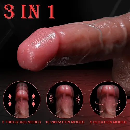 Vista 3 de Consolador de empuje realista juguete sexual - Consoladores sexuales con aplicación y control remoto con 5 modos de empuje y 10 modos de vibración