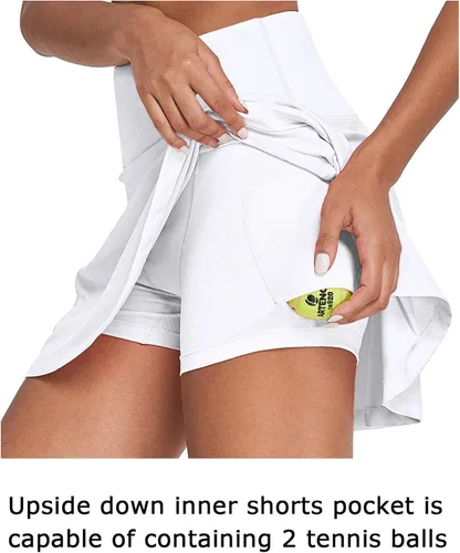 Vista 2 de XIEERDUO Faldas deportivas de tenis y golf para mujer con pantalones cortos y bolsillos, pantalón corto de cintura alta para correr