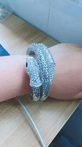 Vista 5 de Mandy Xia Pulsera de diamantes de imitación punk curvados y elásticos de serpiente para mujer y mujer, Aleación de zinc