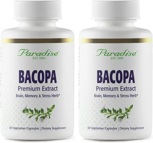 Vista 3 de Paradise Herbs Extracto de Bacopa, vegano, sin OMG, sin gluten, 60 cápsulas