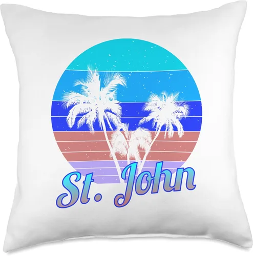 Vista 4 de St. John Retro Tropical Palm Trees Vacation Throw Pillow