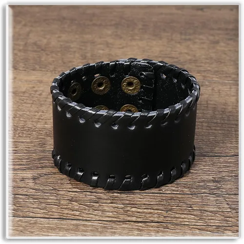 Vista 3 de Xusamss Pulsera de cuero punk, pulsera ajustable a presión Negro