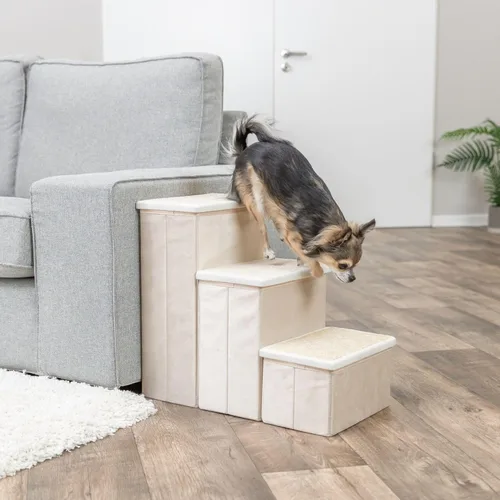 Vista 2 de Trixie Escaleras plegables de terciopelo de 3 escalones para mascotas con almacenamiento, plegable, compartimentos de almacenamiento para juguetes