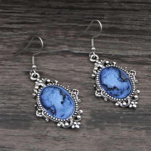 Vista 6 de Conjunto de collar de camafeo chapado en plata antigua, conjunto de joyas para mujer