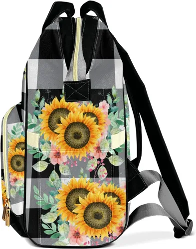 Vista 2 de Mochila de pañales con patrón de girasol con nombre, bolsa multifunción de gran capacidad para mamá, papá, unisex, niño y niña, Diseño 1, Mochilas