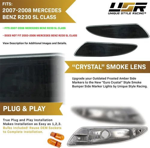 Vista 4 de USR 07-08 R230 SL Class - Juego de luces laterales de parachoques de humo (izquierda + derecha) compatible con Mercedes Benz R230 SL Class 2007-2008