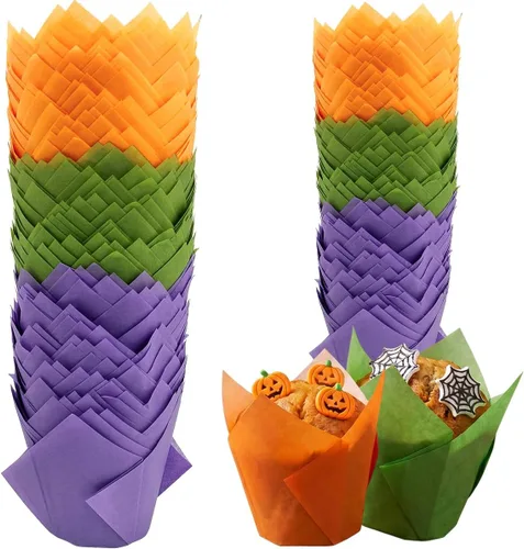 Vista 16 de 150 piezas de forros para magdalenas y cupcakes con tulipán, tazas de papel para hornear, envoltorios para cupcakes a prueba de grasa para Negro