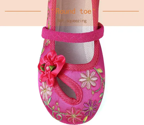 Vista 3 de Encanto - Zapatos de disfraz de Mary-Jane, zapatos planos de punta redonda, cuña baja, zapatos de ballet con bordado floral para niñas, Halloween