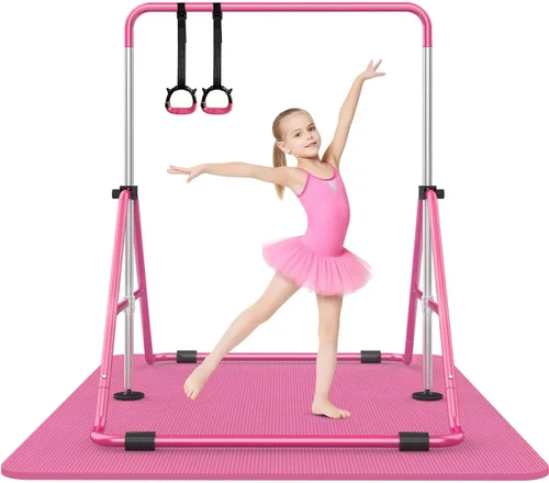 Vista 7 de SHIWEI Barra de gimnasia para niños, barra de gimnasia plegable con 5 alturas ajustables, equipo de entrenamiento expandible para interiores