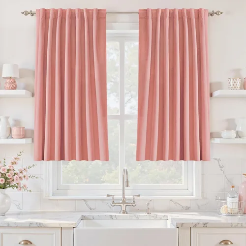 Vista 60 de UHITECH Cortinas cortas de lino de 24 pulgadas de largo para ventanas pequeñas de granja, cortinas opacas modernas para sala de estar, pestañas