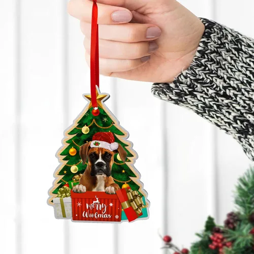 Vista 7 de Adornos de perro boxer para árbol de Navidad, adorno de aluminio boxer, decoración de Navidad 2023 para amantes de los boxeadores, mamá de perro