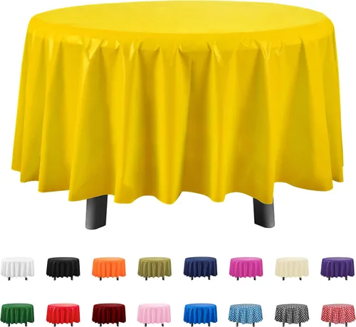 Vista 27 de Eleclassi Negro Paquete de 12 Manteles Redondos de Plástico Desechables Premium - Manteles de Mesa de Plástico Redondos de 84 Pulgadas para Fiestas