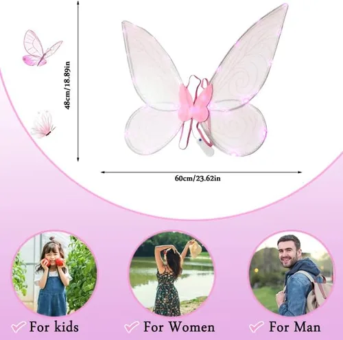 Vista 5 de Disfraces de Halloween para mujeres o niñas diseño de brillantes alas de mariposa o ángel alas de hada princesa disfraz de fiesta de disfraces