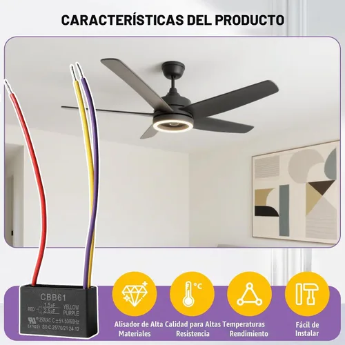 Vista 5 de Podoy CBB61 Condensador para ventilador de techo para New TECH 1.5uf 2.5uf 250V AC 3 Wire.