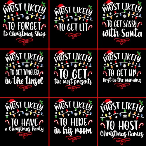 Vista 5 de Most Likely To Christmas Shirts For Family 50 Quotes Family Matching Christmas Shirts Funny Christmas T-Shirts Custom Text Personalized Tees for