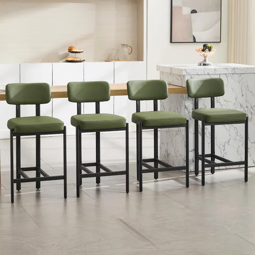Vista 10 de DUOMAY Juego de 2 taburetes modernos de piel sintética, tapizados de 26 pulgadas de altura de asiento bajos con patas de metal negro, taburetes